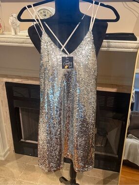 Sequin Slip Dress - Silver